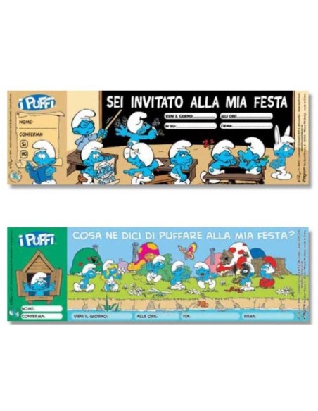 Inviti per feste carnet assegni - Blocchetto 15 inviti - Puffi