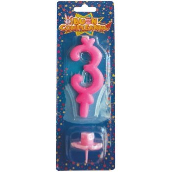 Candelina numero classico Rosa / Celeste - N. 3 2