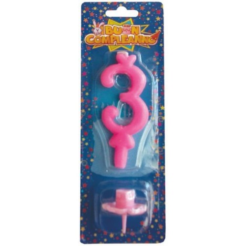 Candelina numero classico Rosa / Celeste - N. 3