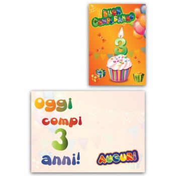Biglietto auguri classico Compleanno torta - 3 Anni