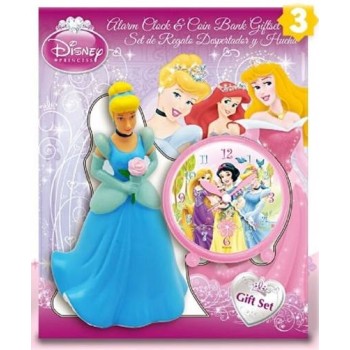Set regalo sveglia e salvadanaio 3D Principesse Cenerentola