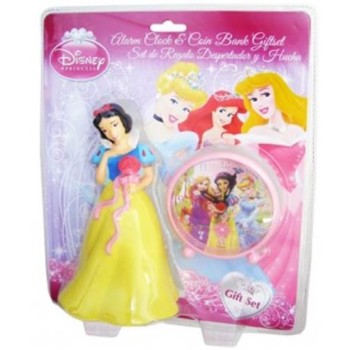 Set regalo sveglia e salvadanaio 3D Principesse Biancaneve