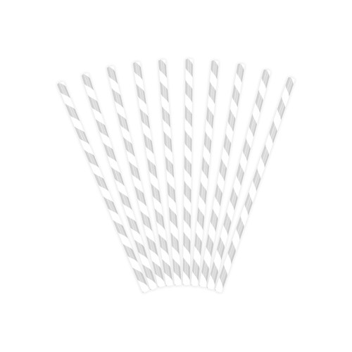 Cannucce party rigate - Blister 10 pezzi - Silver