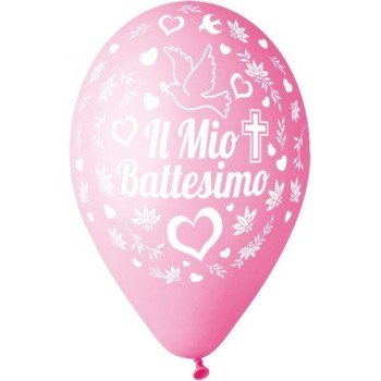 Palloncini grandi Cm. 30 aria/elio - Il mio Battesimo rosa - Blister 15 pezzi