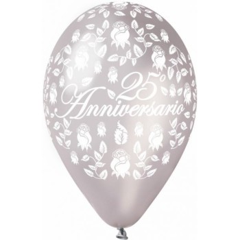 Palloncini grandi Cm. 30 round - 25° Anniversario Argento - Blister 15 pez25