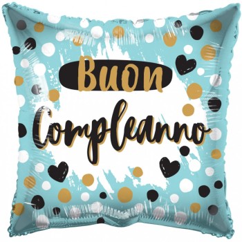 Palloncino mylar quadrato 18" Cm. 45 - Buon compleanno - Celeste