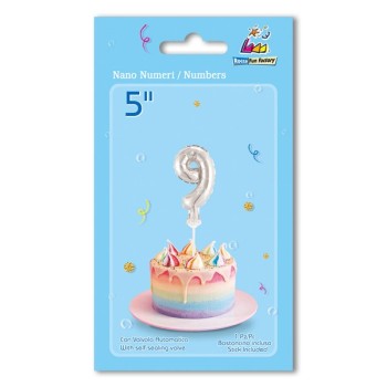 Palloncino Nano Numero con bastoncino - Silver - Nr. 9