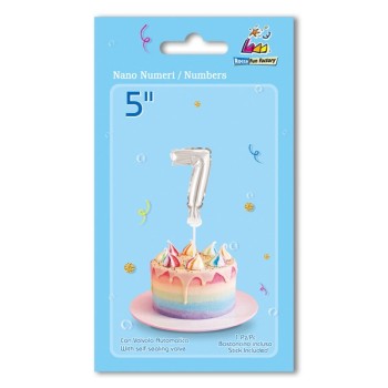 Palloncino Nano Numero con bastoncino 5" - Silver - Nr. 7