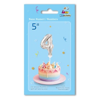 Palloncino Nano Numero con bastoncino 5" - Silver - Nr. 4