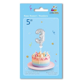 Palloncino Nano Numero con bastoncino 5" - Silver - Nr. 3