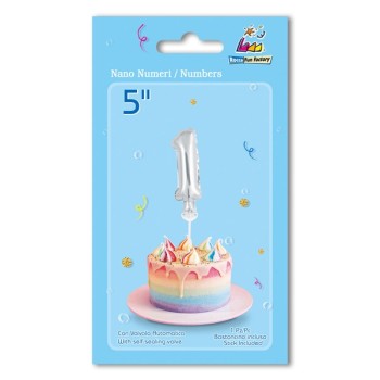 Palloncino Nano Numero con bastoncino 5" - Silver - Nr. 1