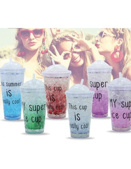 Bicchiere con cannuccia "Frost Summer" 450 Ml. - Colori assortiti