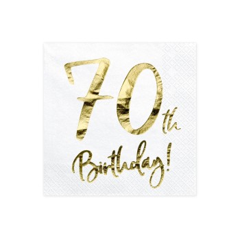 Tovaglioli carta Cm. 33x33 - Stampa metal oro - 70th Birthday - Blister 20 pezzi