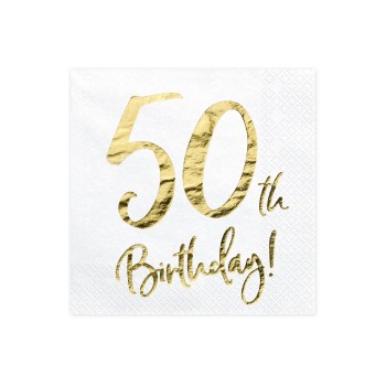 Tovaglioli carta Cm. 33x33 - Stampa metal oro - 50th Birthday - Blister 20 pezzi
