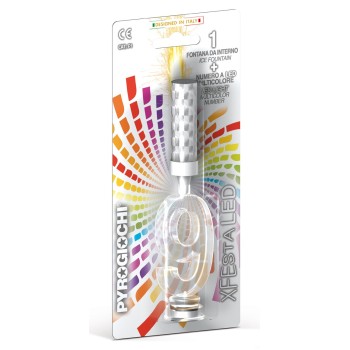 Candela flumbè con base numero led cambiacolore - Nr. 9