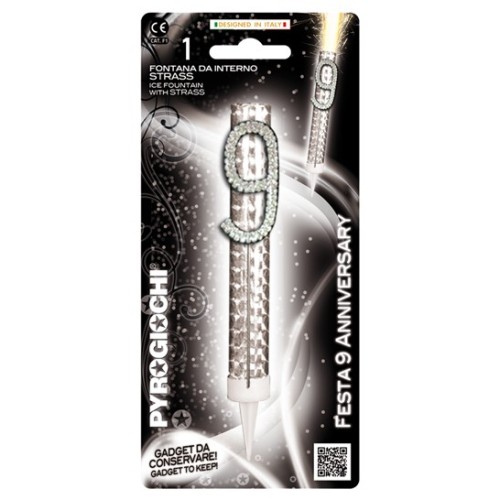Candela flumbè con numero strass - Nr. 9