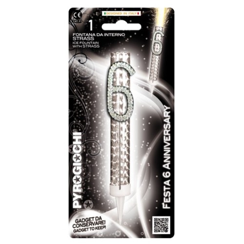 Candela flumbè con numero strass - Nr. 6