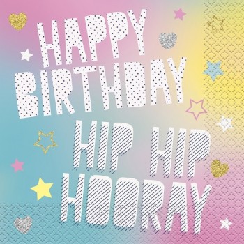 Tovaglioli carta Cm. 33x33 - Happy Birthday Unicorno - Blister 16 pezzi