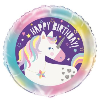 Palloncin mylar 18" Cm. 45 - Unicorno Happy Birthday