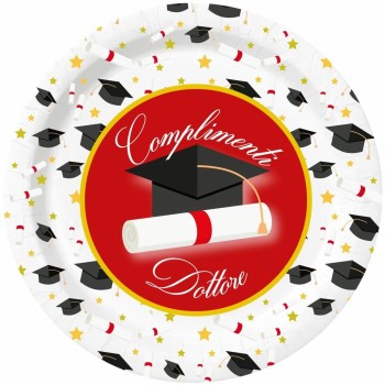 Piatti carta Cm. 18 Laurea - Complimenti Dottore - Blister 8 pezzi