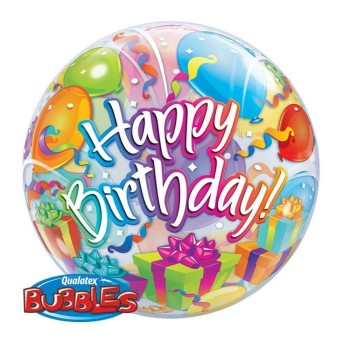 Palloncino Bubble 22" Cm. 56 Qualatex - Happy Birthday Balloon