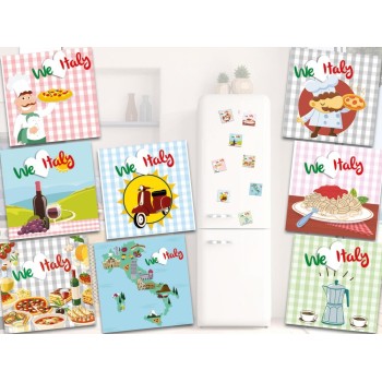 Magnete piatto plex Cm. 5x5 "We Love Italy"