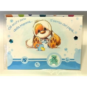 Biglietto auguri Mylo deluxe con applicazioni - Nascita celeste