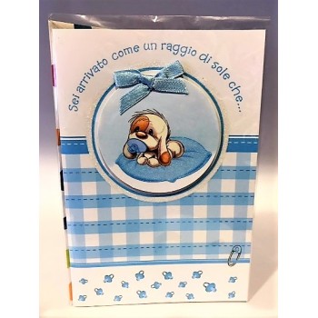 Biglietto auguri classico Mylo deluxe con applicazioni - Nascita celeste