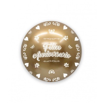Palloncino Deco Chrome B-Loon 24" Oro stampa bianca - Felice Anniversario