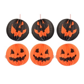 Lanterne carta zucca Cm. 10 - Set 3 pezzi - Colori assortiti
