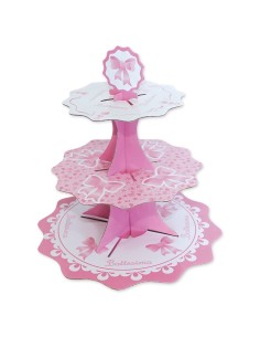 Alzatina 3 piani Cm. 35-26-21 - Battesimo rosa