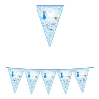 Festone bandierine pvc Mt. 6 - Benvenuto Cicogna Celeste