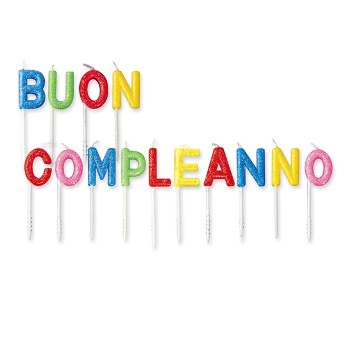Candeline per torta picks Buon Compleanno multicolor glitter Cm. 7
