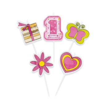 Candeline per torta picks One Pink Cm. 8 - Blister 5 candele