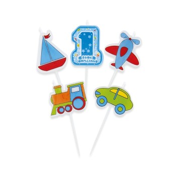 Candeline per torta picks One Light Blue Cm. 8 - Blister 5 candele