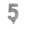 Candelina per torta glitterata Argento Cm. 9 - Nr. 5