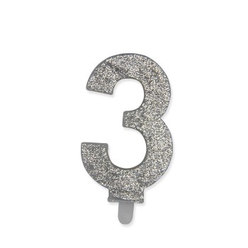 Candelina per torta glitterata Argento Cm. 9 - Nr. 3