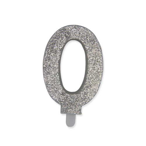 Candelina per torta glitterata Argento Cm. 9 - Nr. 0