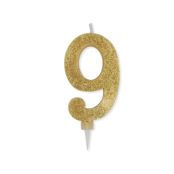 Candelina per torta glitterata maxi Oro Cm. 15 - N. 9