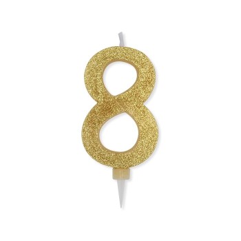 Candelina per torta glitterata maxi Oro Cm. 15 - N. 8