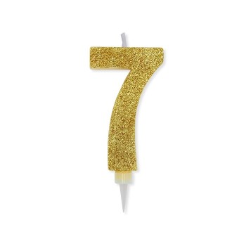 Candelina per torta glitterata maxi Oro Cm. 15 - N. 7