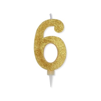 Candelina per torta glitterata maxi Oro Cm. 15 - N. 6
