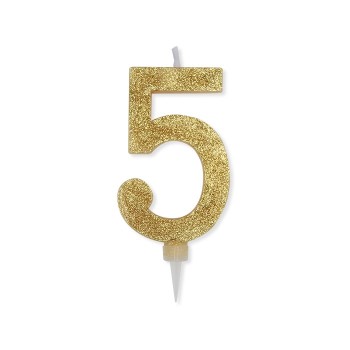 Candelina per torta glitterata maxi Oro Cm. 15 - N. 5