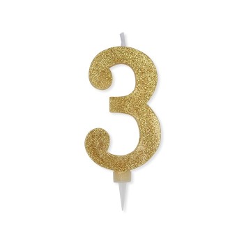 Candelina per torta glitterata maxi Oro Cm. 15 - N. 3