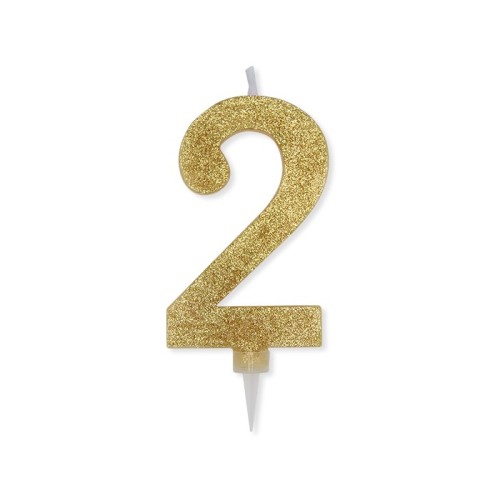 Candelina per torta glitterata maxi Oro Cm. 15 - N. 2