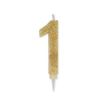 Candelina per torta glitterata maxi Oro Cm. 15 - N. 1