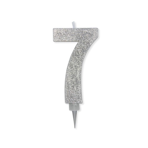 Candelina per torta glitterata maxi Argento Cm. 15 - N. 7