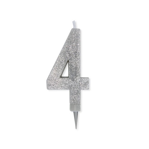 Candelina per torta glitterata maxi Argento Cm. 15 - N. 4