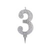 Candelina per torta glitterata maxi Argento Cm. 15 - N. 3