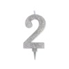 Candelina per torta glitterata maxi Argento Cm. 15 - N. 2